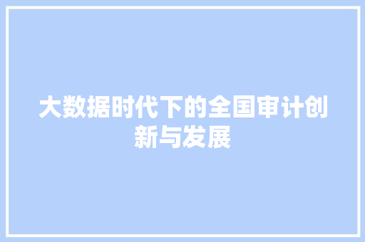 大数据时代下的全国审计创新与发展 操作系统