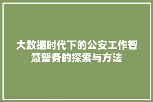 大数据时代下的公安工作智慧警务的探索与方法 电脑基础