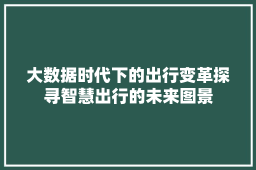 大数据时代下的出行变革探寻智慧出行的未来图景 电脑故障维修