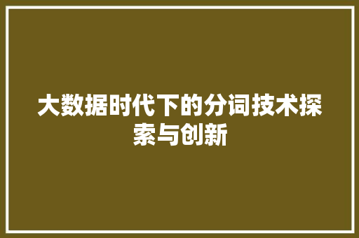 大数据时代下的分词技术探索与创新