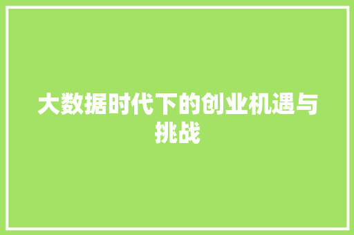 大数据时代下的创业机遇与挑战 电脑基础 大数据时代下的创业机遇与挑战 电脑基础