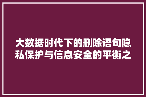 大数据时代下的删除语句隐私保护与信息安全的平衡之路