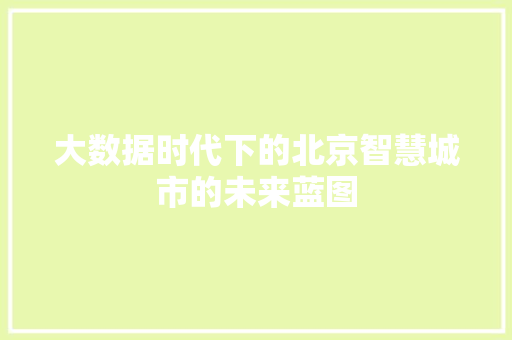 大数据时代下的北京智慧城市的未来蓝图 电脑故障维修