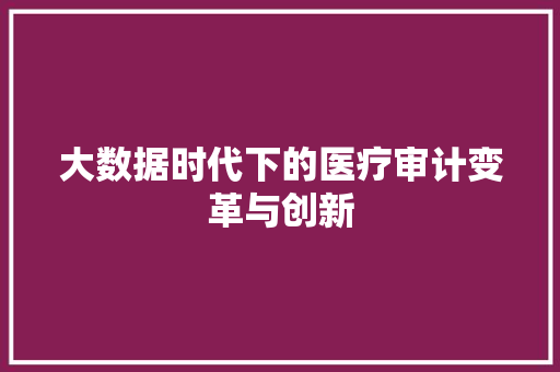 大数据时代下的医疗审计变革与创新