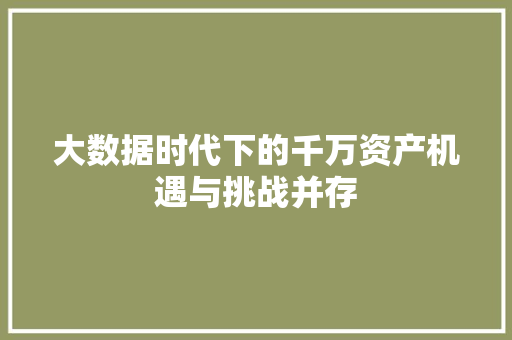 大数据时代下的千万资产机遇与挑战并存