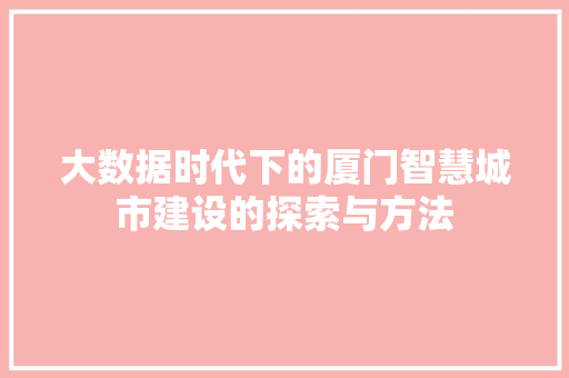 大数据时代下的厦门智慧城市建设的探索与方法 电脑基础