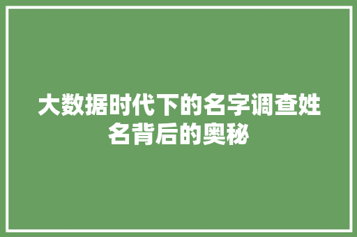 大数据时代下的名字调查姓名背后的奥秘