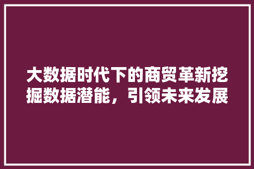 大数据时代下的商贸革新挖掘数据潜能,引领未来发展 编程语言 大数据时代下的商贸革新挖掘数据潜能,引领未来发展 编程语言