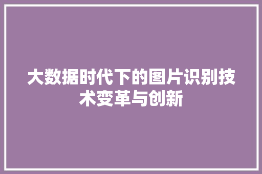 大数据时代下的图片识别技术变革与创新