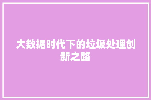 大数据时代下的垃圾处理创新之路