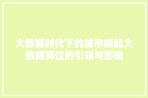 大数据时代下的城市崛起大数据岗位的引领与影响