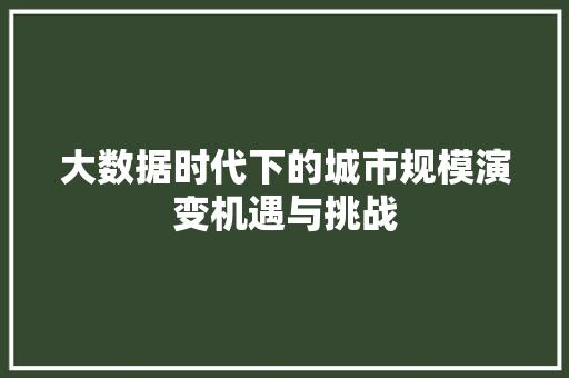 大数据时代下的城市规模演变机遇与挑战