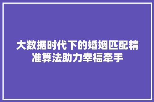 大数据时代下的婚姻匹配精准算法助力幸福牵手