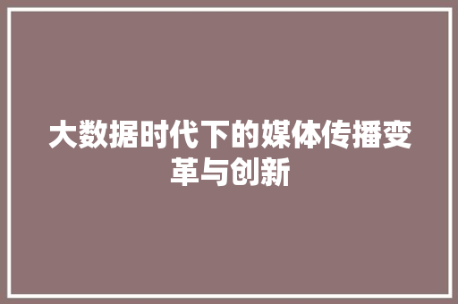 大数据时代下的媒体传播变革与创新