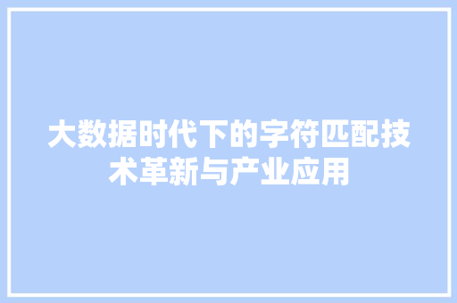 大数据时代下的字符匹配技术革新与产业应用 网络技术