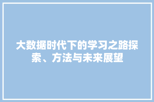 大数据时代下的学习之路探索、方法与未来展望