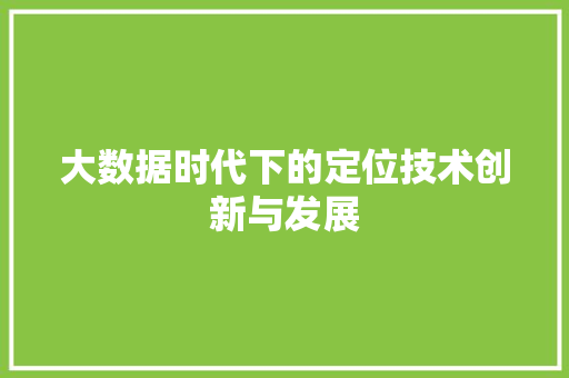 大数据时代下的定位技术创新与发展
