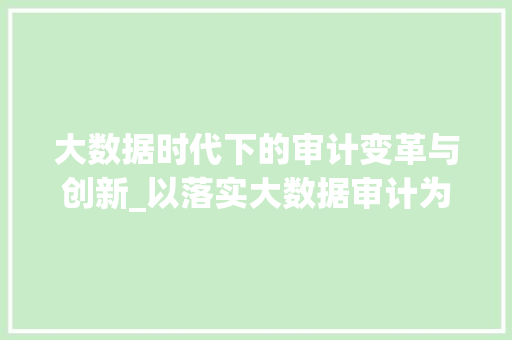 大数据时代下的审计变革与创新_以落实大数据审计为例