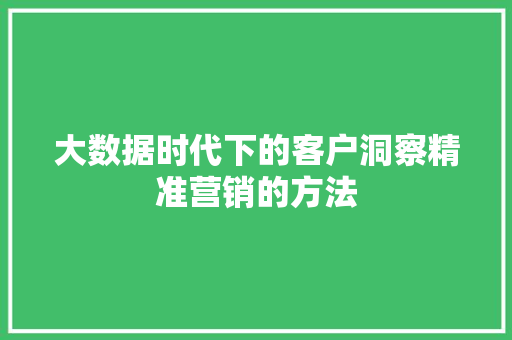 大数据时代下的客户洞察精准营销的方法