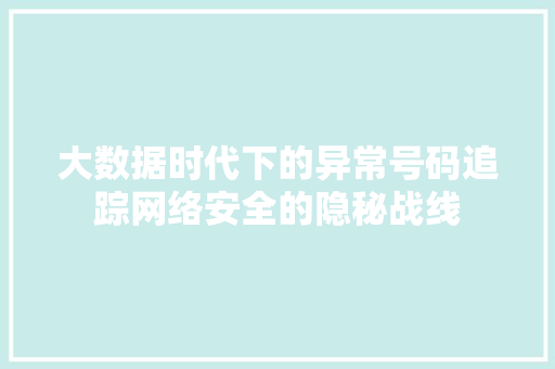 大数据时代下的异常号码追踪网络安全的隐秘战线