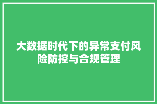 大数据时代下的异常支付风险防控与合规管理
