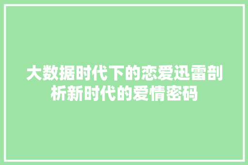大数据时代下的恋爱迅雷剖析新时代的爱情密码