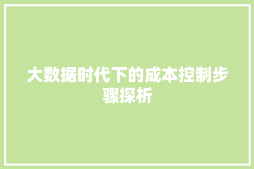 大数据时代下的成本控制步骤探析