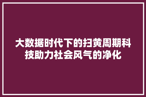 大数据时代下的扫黄周期科技助力社会风气的净化