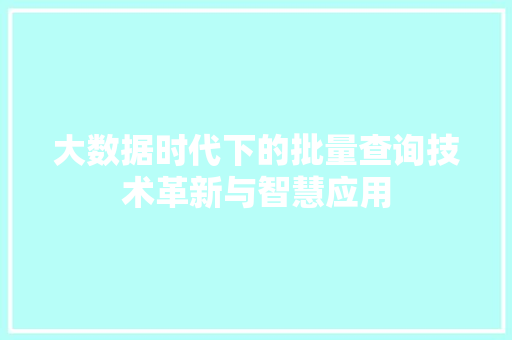 大数据时代下的批量查询技术革新与智慧应用