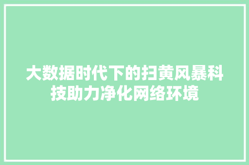 大数据时代下的扫黄风暴科技助力净化网络环境