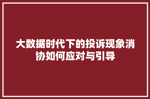 大数据时代下的投诉现象消协如何应对与引导