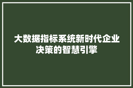 大数据指标系统新时代企业决策的智慧引擎