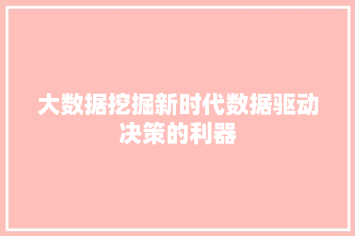 大数据挖掘新时代数据驱动决策的利器