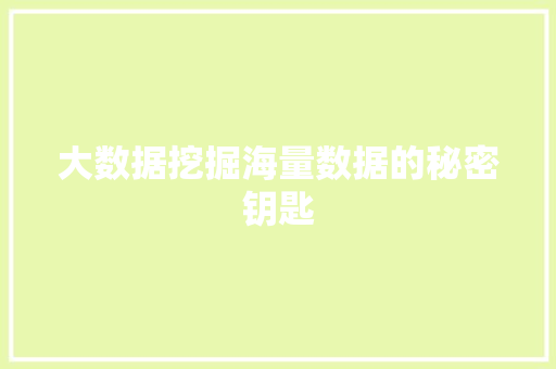 大数据挖掘海量数据的秘密钥匙
