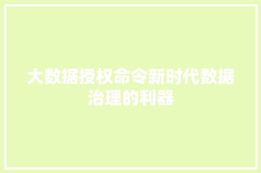 大数据授权命令新时代数据治理的利器