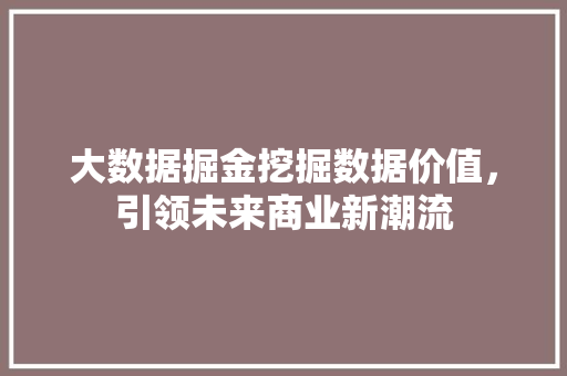 大数据掘金挖掘数据价值，引领未来商业新潮流 网络技术