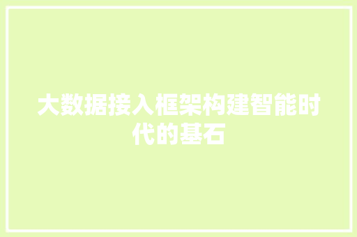 大数据接入框架构建智能时代的基石