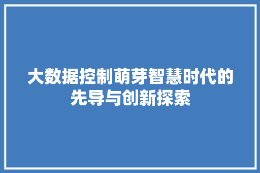大数据控制萌芽智慧时代的先导与创新探索