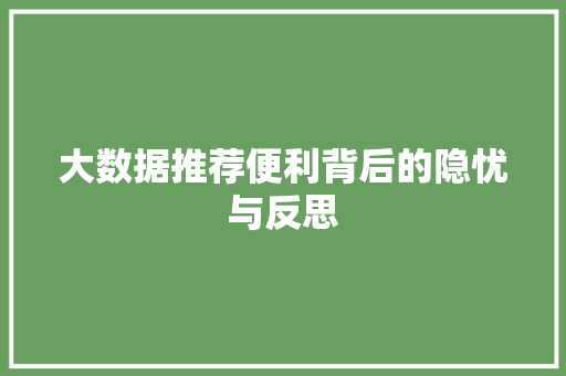 大数据推荐便利背后的隐忧与反思