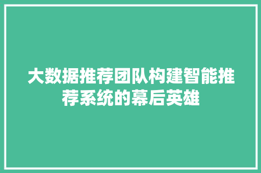大数据推荐团队构建智能推荐系统的幕后英雄