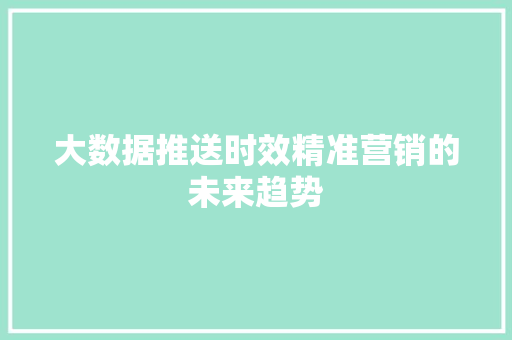 大数据推送时效精准营销的未来趋势