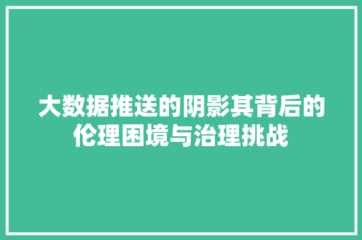 大数据推送的阴影其背后的伦理困境与治理挑战