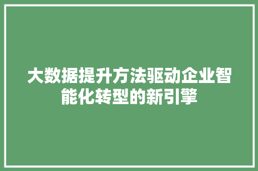 大数据提升方法驱动企业智能化转型的新引擎