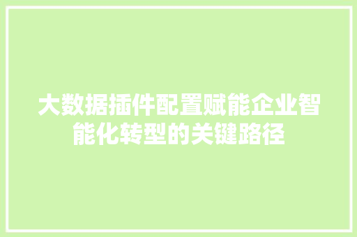 大数据插件配置赋能企业智能化转型的关键路径