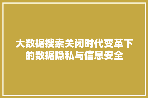 大数据搜索关闭时代变革下的数据隐私与信息安全
