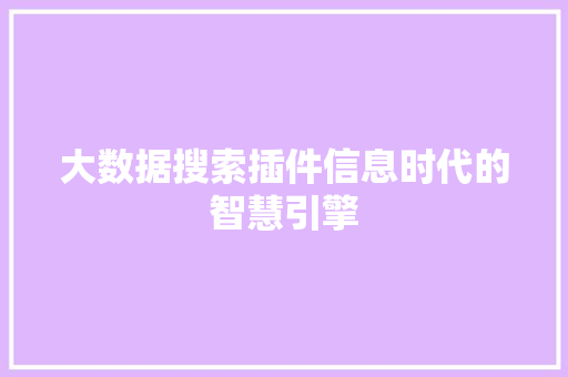 大数据搜索插件信息时代的智慧引擎 网络技术