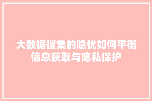 大数据搜集的隐忧如何平衡信息获取与隐私保护 网络技术 大数据搜集的隐忧如何平衡信息获取与隐私保护 网络技术