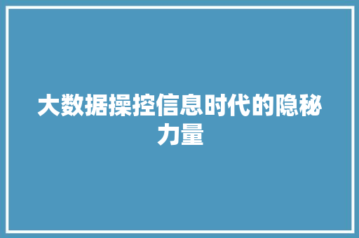 大数据操控信息时代的隐秘力量