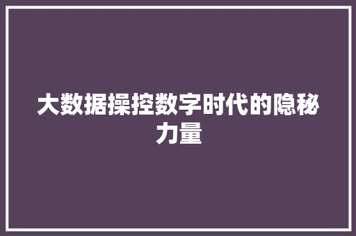 大数据操控数字时代的隐秘力量 大数据操控数字时代的隐秘力量