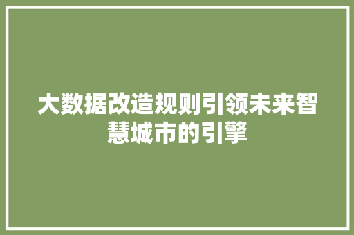 大数据改造规则引领未来智慧城市的引擎